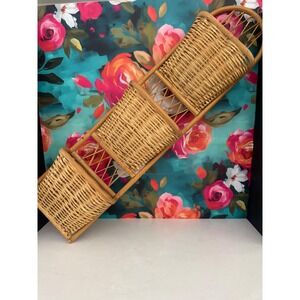 Vintage Wicker Rattan Wall Hanging Mail Organizer 3 Tier Pocket Boho Philippines